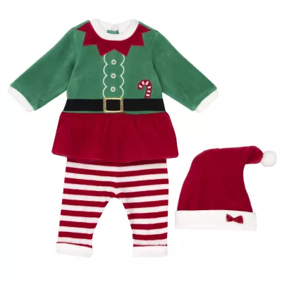 Costum elf copii Chicco, rochie, colanti si cacila velur, Rosu, 00785-65MFCI, 74