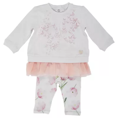Costumas pentru copii Chicco, tricou maneca lunga si colant, fetite, alb cu roz, 56