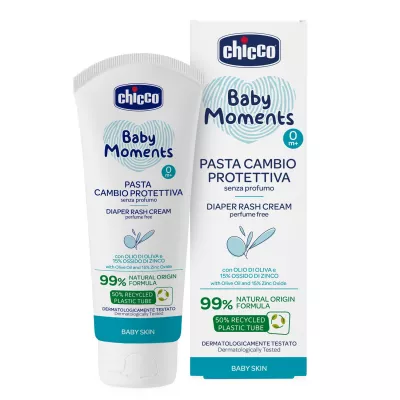 Crema reparatoare Chicco Baby Moments impotriva iritatiilor de la scutec, panthenol si oxid de zinc 15%, 0luni+