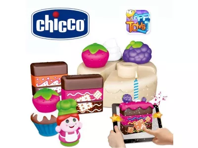 Jucarie Chicco App set 30 piese constructie 3D Micul Cofetar, 12luni+