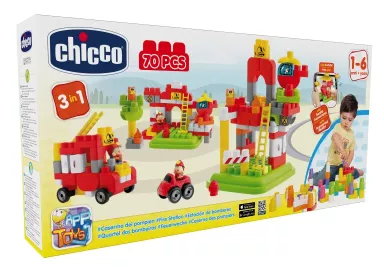 Jucarie Chicco App set 70 piese constructie 3D, Statia de pompieri (12 luni - 6 ani)