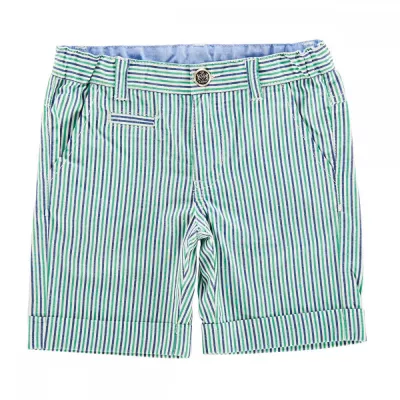Pantalon scurt copii Chicco, alb cu dungi bleumarin si verzi, 128