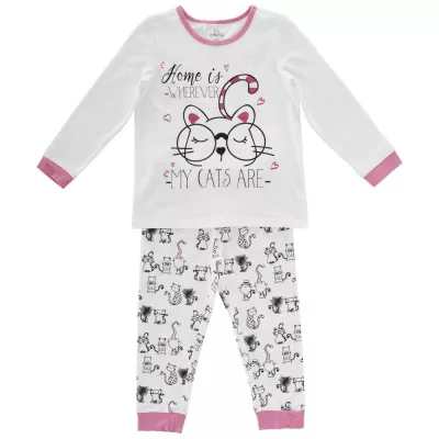 Pijama copii Chicco, maneca lunga, fetite, alb cu roz, 110