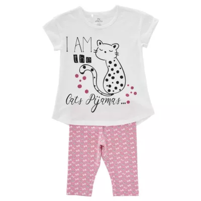 Pijama maneca scurta copii Chicco, fetite, alb cu roz, 122