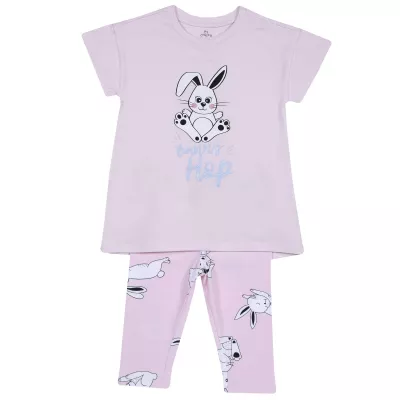 Pijama copii Chicco, tricou si pantalon, roz cu model, 116