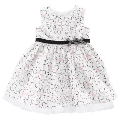 Rochie eleganta copii Chicco, alb cu flori negre si roz, 03263