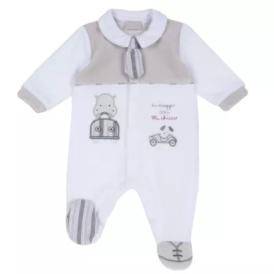 Salopeta bebe Chicco din velur, alb cu model, 02267, 50