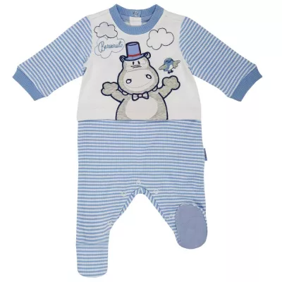 Salopeta bebelusi Chicco, cu botosei incorporati, inchidere spate, baieti, alb cu albastru, 56