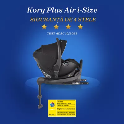 Scaun auto Chicco Kory Air Plus i-Size, Black (Negru), de la nastere pana la 15 luni (40-85 cm)