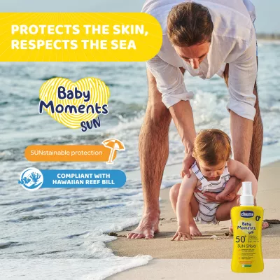 Spray protectie solara Chicco Baby Moments SPF 50+, 150 ml, 0 luni+
