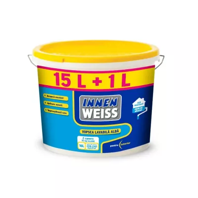 Lavabila, amorsa, coloranti - INNENWEISS VOPSEA LAVABILA INT ALB 15L + 1L GRATIS 5824558, comsport.ro