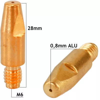 Duza de contact sarma de aluminiu 0.8 mm, M6x28 mm