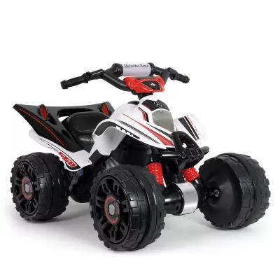 ATV electric pentru copii Injusa, licenta Mercedes, 12V, cu pedala de acceleratie, 2 ani+, Alb cu Negru