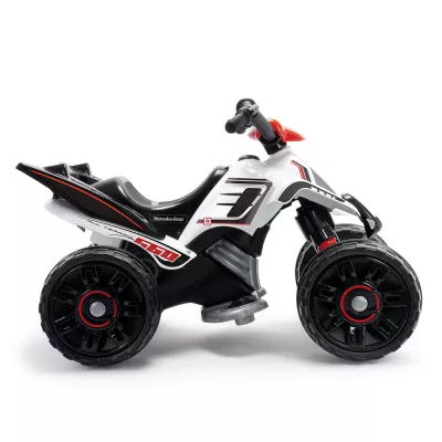 ATV electric pentru copii Injusa, licenta Mercedes, 12V, cu pedala de acceleratie, 2 ani+, Alb cu Negru