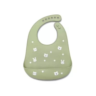 Baveta din silicon cu buzunar frontal, reglabila, 6 luni+, Fresh Green