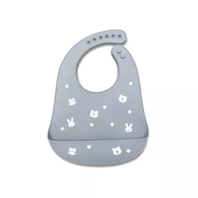 Baveta din silicon cu buzunar frontal, reglabila, 6 luni+, Grey