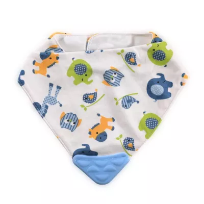 Baveta tip bandana, cu jucarie dentitie, bumbac, Blue