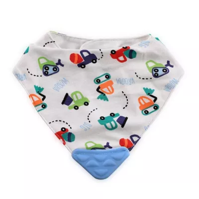 Baveta tip bandana, cu jucarie dentitie, bumbac, Blue