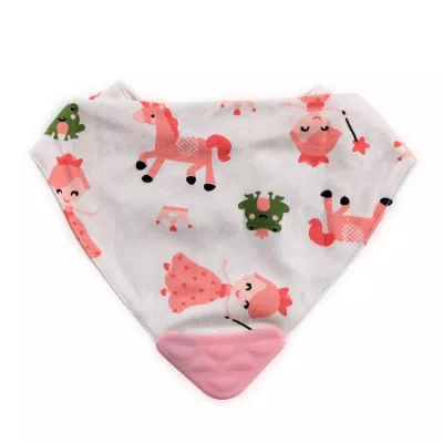 Baveta tip bandana, cu jucarie dentitie, bumbac, Pink