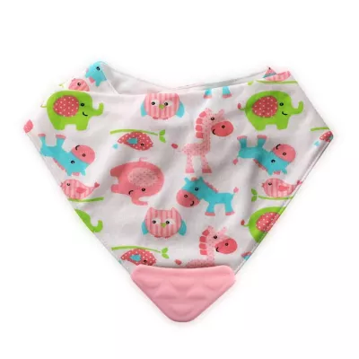 Baveta tip bandana, cu jucarie dentitie, bumbac, Pink