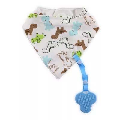 Baveta tip bandana, cu snur si jucarie dentitie, bumbac, Blue