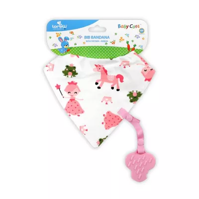 Bavete - Baveta tip bandana, cu snur si jucarie dentitie, bumbac, Pink, bebelorelli.ro