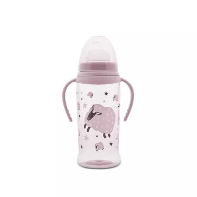 Biberon anticurgere cu manere, cu tetina lata, protejeaza gingiile, 6 luni+, 360 ml, My Friend, Mellow Rose