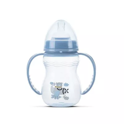 Biberoane, tetine si accesorii - Biberon cu manere, My Friend, tetina moale din silicon, 0 luni+, 250 ml, Airy Blue, bebelorelli.ro