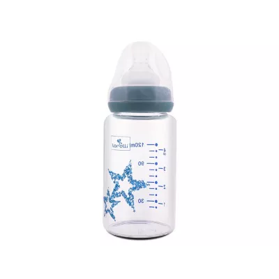 Biberon din sticla cu tetina anticolici, 120 ml, Blue
