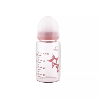 Biberoane - Biberon din sticla cu tetina anticolici, 120 ml, Pink, bebelorelli.ro