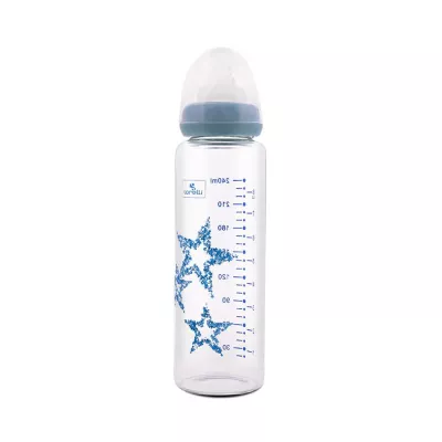 Biberon din sticla cu tetina anticolici, 240 ml, Blue