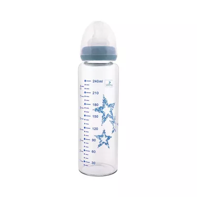 Biberoane - Biberon din sticla cu tetina anticolici, 240 ml, Blue, bebelorelli.ro