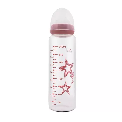 Biberoane, tetine si accesorii - Biberon din sticla cu tetina anticolici, 240 ml, Pink, bebelorelli.ro