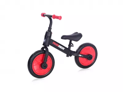 Biciclete - Bicicleta de echilibru 2in1 Runner, cu pedale si roti ajutatoare, de la 3 ani pana la 5 ani, Negru cu Rosu, bebelorelli.ro