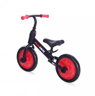 Bicicleta de echilibru 2in1 Runner, cu pedale si roti ajutatoare, de la 3 ani pana la 5 ani, Negru cu Rosu