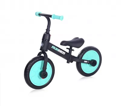 Biciclete - Bicicleta de echilibru 2in1, Runner, cu pedale si roti auxiliare, Black & Turquoise, bebelorelli.ro