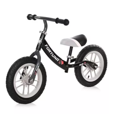 Bicicleta de echilibru, Fortuna Air, 2-5 Ani, 12 inch, anvelope cu camera, jante cu leduri, Black & Grey