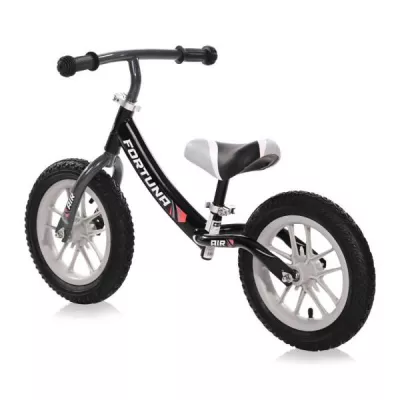 Lichidare de Stoc - Bicicleta de echilibru, Fortuna Air, 2-5 Ani, 12 inch, anvelope cu camera, jante cu leduri, Black & Grey, bebelorelli.ro