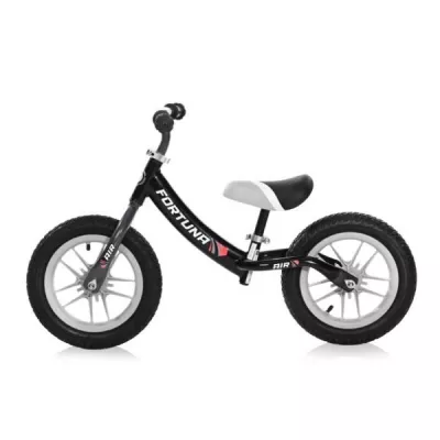 Bicicleta de echilibru, Fortuna Air, 2-5 Ani, 12 inch, anvelope cu camera, jante cu leduri, Black & Grey