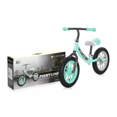 Bicicleta de echilibru, Fortuna Air, 2-5 Ani, 12 inch, anvelope cu camera, jante cu leduri, Grey & Green