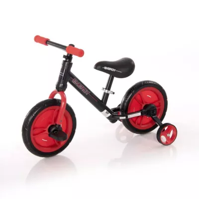 Bicicleta de tranzitie 2in1  Energy, cu pedale si roti ajutatoare, de la 2 ani pana la 5 ani, Rosu cu Negru