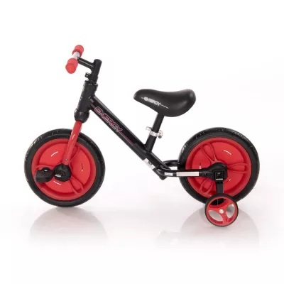 Biciclete - Bicicleta de tranzitie 2in1  Energy, cu pedale si roti ajutatoare, de la 2 ani pana la 5 ani, Rosu cu Negru, bebelorelli.ro