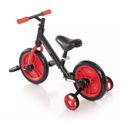 Bicicleta de tranzitie 2in1  Energy, cu pedale si roti ajutatoare, de la 2 ani pana la 5 ani, Rosu cu Negru
