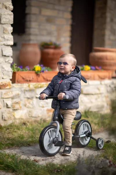 Bicicleta de tranzitie 2in1  Energy, cu pedale si roti ajutatoare, de la 2 ani pana la 5 ani, Rosu cu Negru