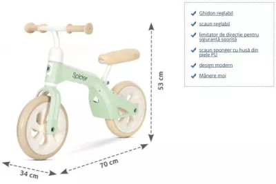 Bicicleta de tranzitie pentru copii, Spider, fara pedale, roti mari, Mint