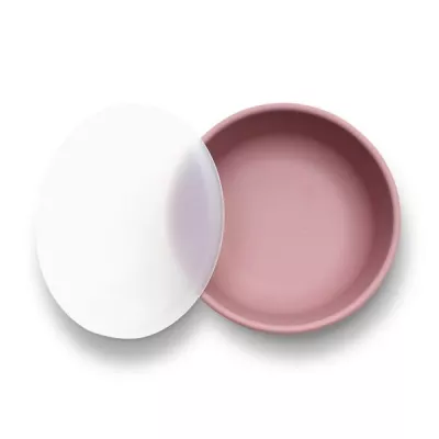 Bol de hranire cu capac, din silicon natural, cu ventuza, 6 luni+, Pink
