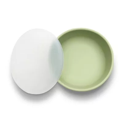 Bol de hranire cu capac, din silicon natural, cu ventuza, 6 luni+, Fresh Green