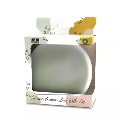 Bol de hranire cu capac, din silicon natural, cu ventuza, 6 luni+, Fresh Green
