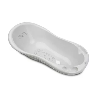 Cadite si suporturi cadite - Cadita bebe, 100 x 51 x 31 cm, cu dop de scurgere si baza antialunecare, Little Stars Grey, bebelorelli.ro