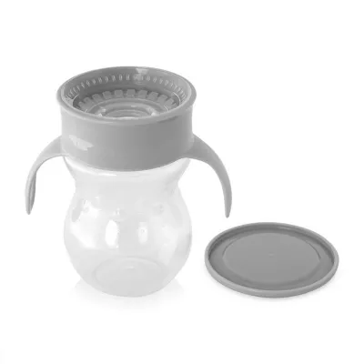 Canite si pahare - Cana de tranzitie anti-varsare, sistem de baut din orice pozitie 360 grade,12 luni+, Grey, bebelorelli.ro